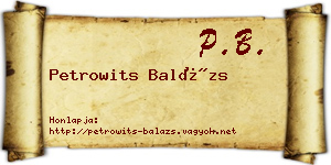 Petrowits Balázs névjegykártya